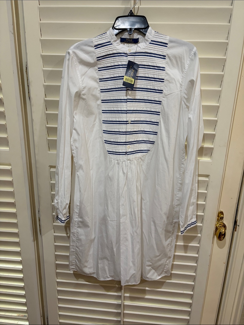 Polo by Ralph Lauren White Long-Sleeve Bib Front Dress. Size 8. NWT